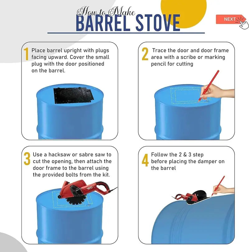 Barrel Stove Kit C  DIY Wood-Burning Heater for 3055-Gallon Drums  Emergency Cooking & Heating Solution