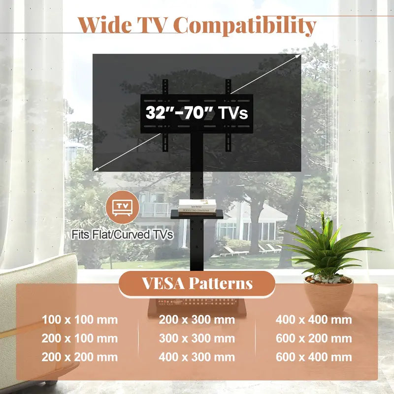 Floor-Standing TV Console — Power-Integrated Stand for 3270″ Screens (Up to 110 lbs)