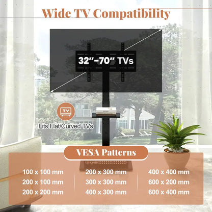 Floor-Standing TV Console — Power-Integrated Stand for 3270″ Screens (Up to 110 lbs)