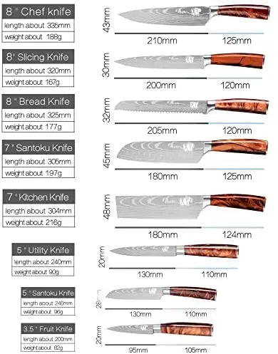 XYJ Stainless Steel 8-Piece Kitchen Knife Set with Ergonomic Handles, Sheaths & Carry Case