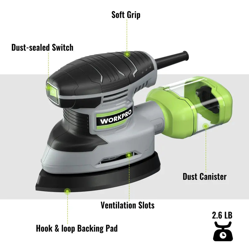 WORKPRO 1.6-Amp Compact Detail Sander  13,000 OPM with Integrated Dust Collection