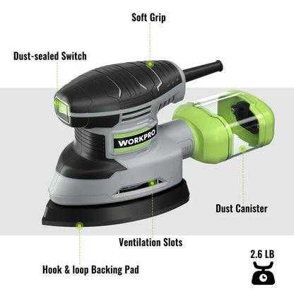 WORKPRO 1.6-Amp Compact Detail Sander  13,000 OPM with Integrated Dust Collection
