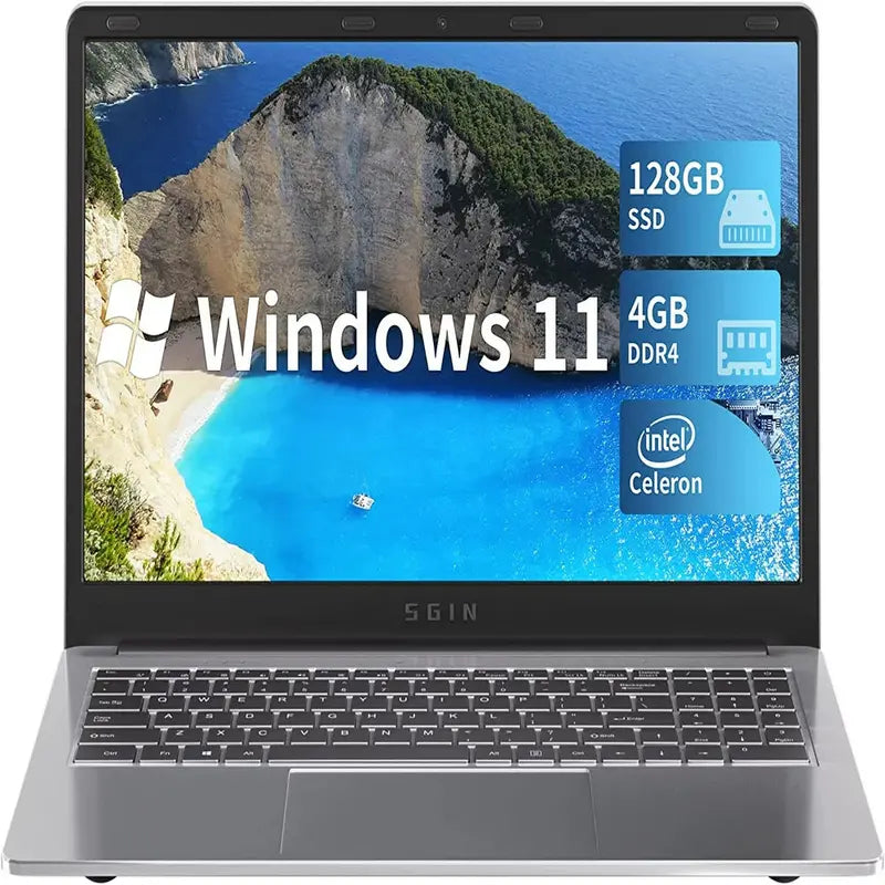 SGIN M15 15.6-Inch Laptop  Windows 11, Intel Celeron Quad-Core, 4GB RAM, 128GB SSD, Full HD Display