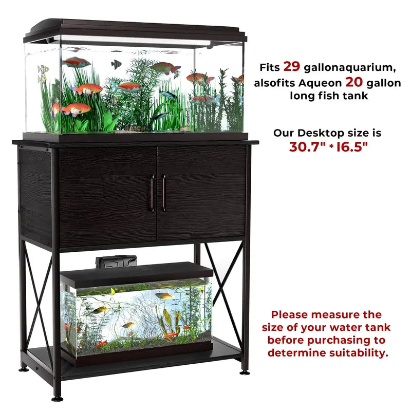 Herture Aquarium Stand for 20-29 Gallon Tanks, 2-Tier Steel & MDF, Black Finish, 30.7″x16.5″x31.88″, Supports 330 lbs