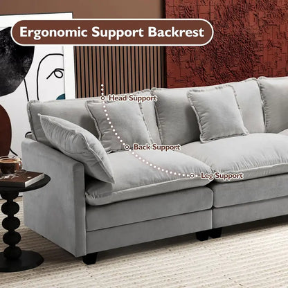 Ihanherry 146-Inch U-Shaped Modular Sectional Sofa in Chenille  Cloud-Style Deep-Seat Design with Dual Ottomans and Six Decorative Pillows, Grey