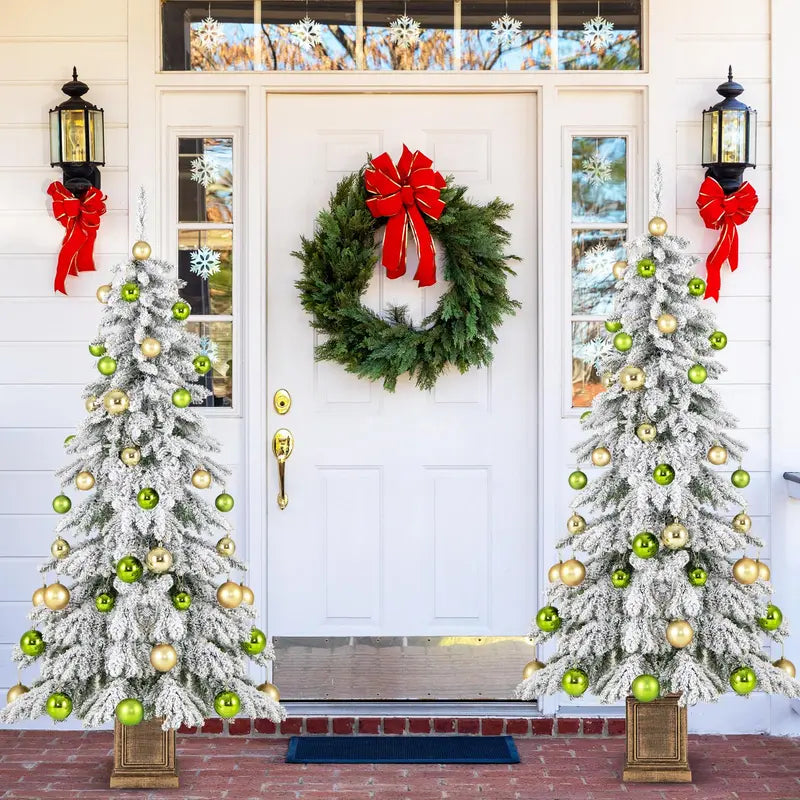 6-Foot Hinged Snow-Flocked Christmas Tree with 48 Ornaments and Potted Base