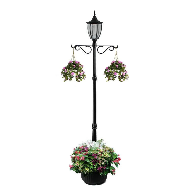 SunRay Cresmont Solar Lamp Post and Planter, with Hanger, Black, Single Head
