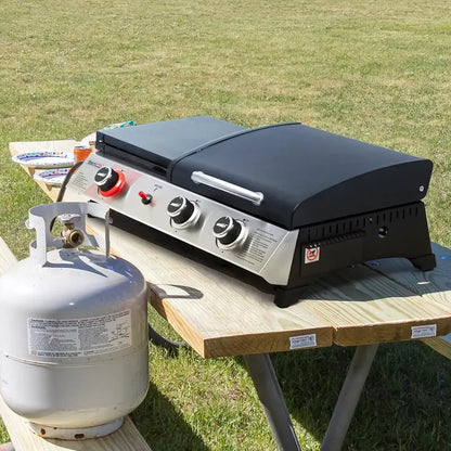 Royal Gourmet PD1305H 3-Burner Propane Grill & Griddle Combo  Lid-Integrated 3-in-1 Cooking Station