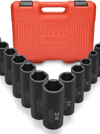 Neiko 02448A 1/2″ Drive Master Impact Socket Set, 65-Piece, SAE & Metric, Deep & Shallow, Includes Adapters & Ratchet Handle
