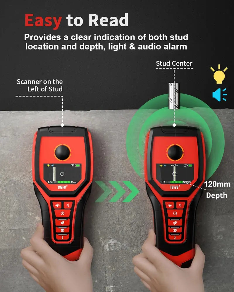 5-in-1 Rechargeable Stud Finder  9-Sensor Wall Scanner with HD Display, Depth Readings & Audio Alerts