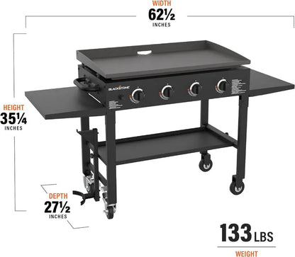 Commercial-Style 36″ 4-Burner Gas Griddle Station  Propane-Powered Flat Top Grill with Side Stands
