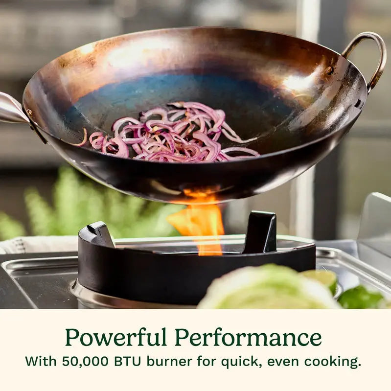 Cuisinart Outdoor Wok Station  50,000 BTU Propane Burner with Prep Table & 14″ Carbon Steel Wok