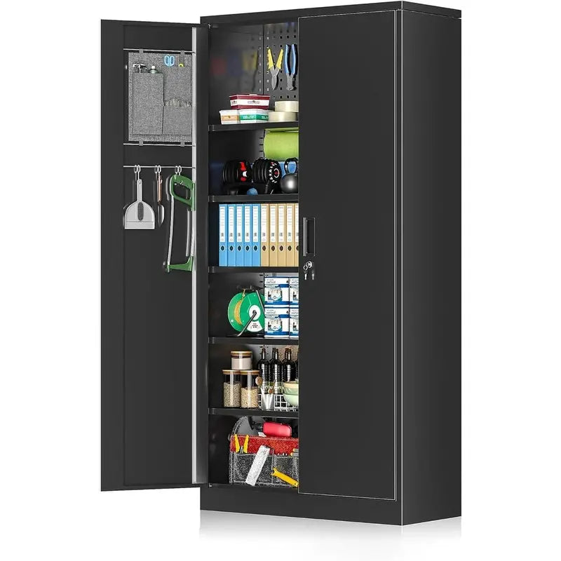 71-Inch Garage Storage Cabinet  Adjustable Shelving Unit for Pantry, Office or Workshop Organization