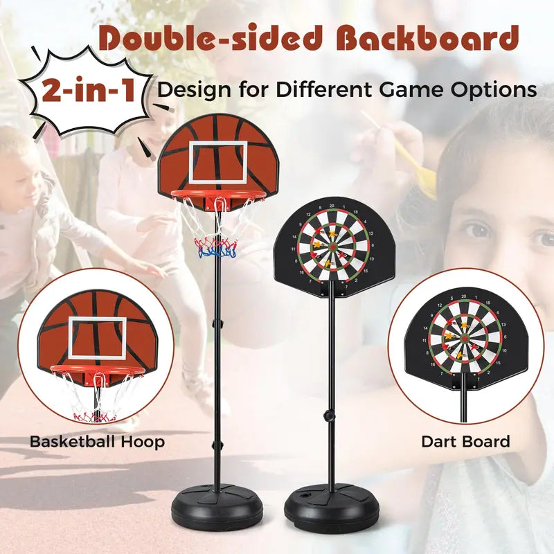 2-in-1 Toddler Basketball Hoop  Adjustable Goal with Integrated Dartboard and Fillable Base