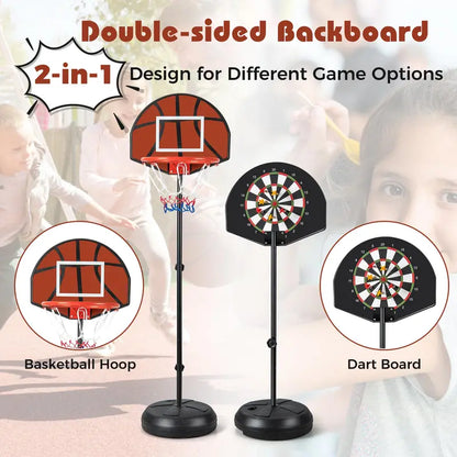 2-in-1 Toddler Basketball Hoop  Adjustable Goal with Integrated Dartboard and Fillable Base