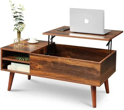 WLIVE Lift Top Coffee Table with Hidden Compartment & Adjustable Shelf  Wood, Ample Storage, Stable Mechanism