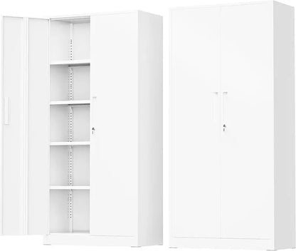 Greenvelly 72-Inch Locking Metal Storage Cabinet — 2-Door Garage or Office Organizer with Adjustable Shelves