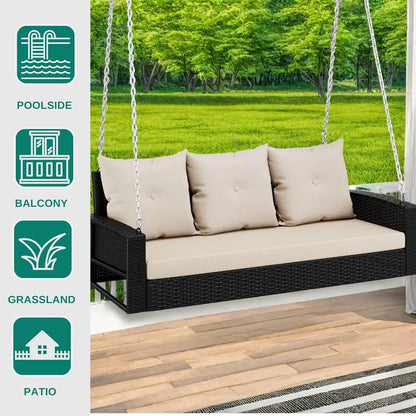 YITAHOME 3-Person Hanging Porch Swing  Wicker Outdoor Bench with Removable Cushions, Ideal for Patios, Balconies & Gardens (Brown)