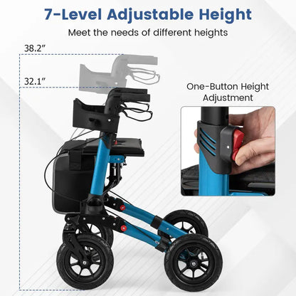 All-Terrain Rollator Walker for Seniors  Dual-Function Folding Design with 9-Inch Pneumatic Tires & Comfort Seat