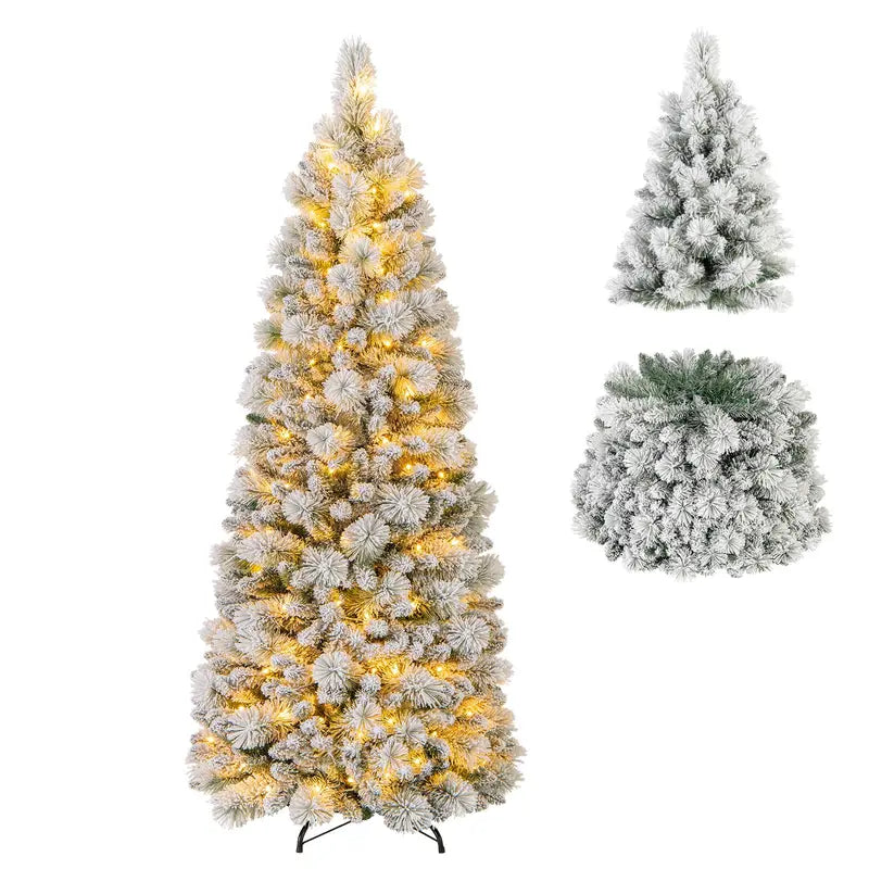 6- or 7-Foot Collapsible Pop-Up Snow-Flocked Artificial Christmas Tree