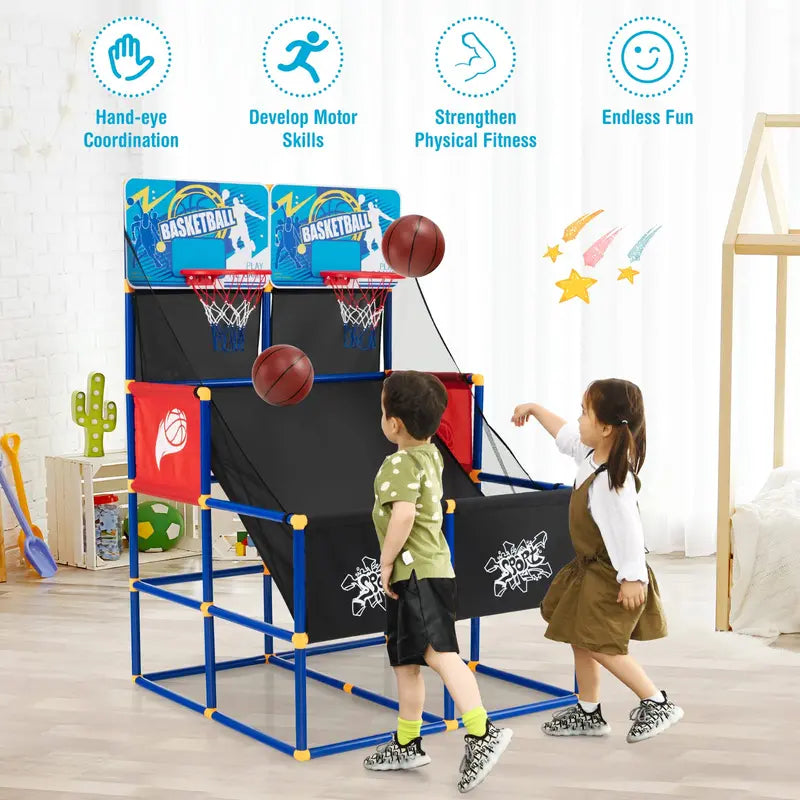 Dual-Player Kids’ Basketball Arcade Game with 4 Balls and Inflation Pump