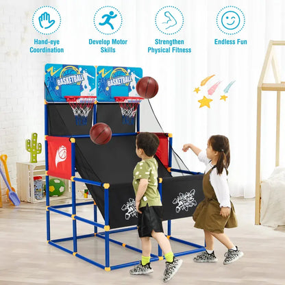 Dual-Player Kids’ Basketball Arcade Game with 4 Balls and Inflation Pump