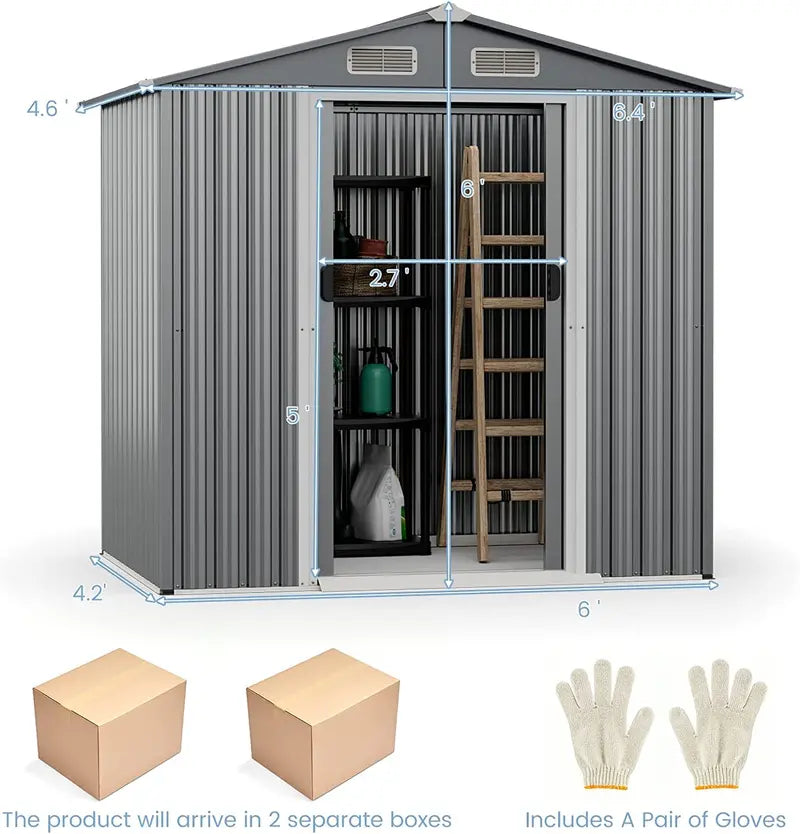 6′ x 4′ Galvanized Metal Outdoor Storage Shed  Rust-Resistant Tool House with Reinforced Frame