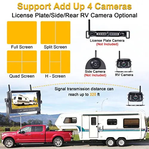 AMTIFO RV Backup Camera Wireless Touch-Key 7-Inch Monitor Split Screen 4 Channels for Campers/5th Wheels