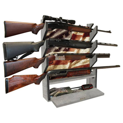 Rush Creek Creations Americana 4 Gun Wall Rack with Storage 38-4047
