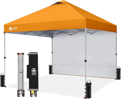 CROWN SHADES 10′ x 10′ Pop-Up Canopy with Single Sidewall: Portable Event Shelter for Parties, Campgrounds, and Outdoor Markets — Includes STO-N-Go Carry Bag