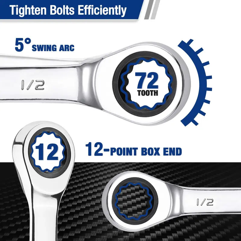 WORKPRO Multi-Size Ratcheting Wrench Set  SAE & Metric, Chrome Vanadium Construction