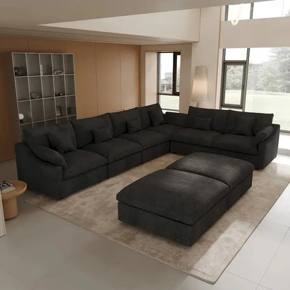 Large Linen Corner Sectional Sofa  Modular Living Room Couch Set
