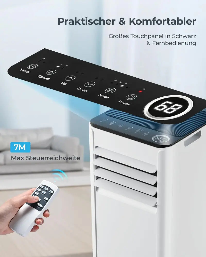 7000 BTU 4-in-1 Portable Air Conditioner  Mobile Unit with Exhaust Hose, Digital Control, Remote, Timer, and Window Kit for Up to 20 m²