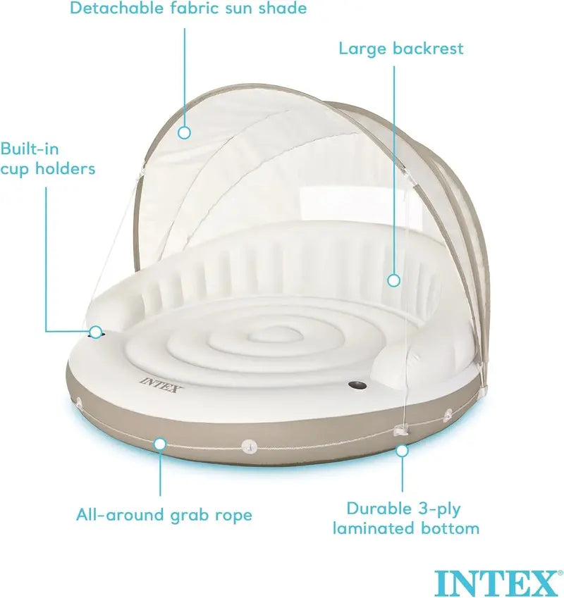58292EP Inflatable Canopy Lounge Float  Oversized Pool Island with Detachable Shade & Drink Holders