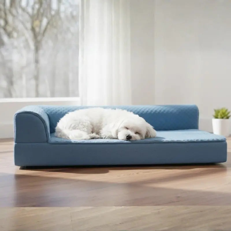 L-Shaped Memory Foam Pet Bed with Contoured Bolster and Easy-Care Removable Cover