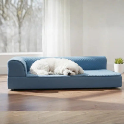L-Shaped Memory Foam Pet Bed with Contoured Bolster and Easy-Care Removable Cover