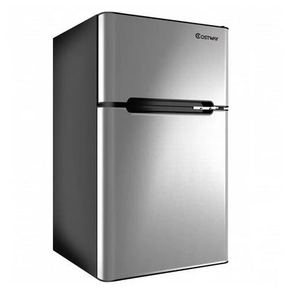 Costway Compact 3.2 Cu. Ft. Mini Fridge with Freezer  Space-Saving Grey Cooler for Dorms or Offices