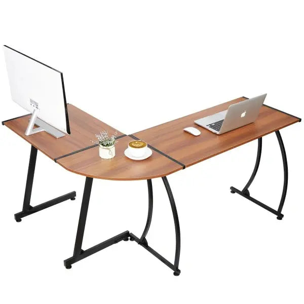 Reversible L-Shaped Gaming Desk  58-Inch MDF Corner Workstation in Walnut Finish