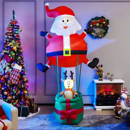 Tangkula 8FT Inflatable Christmas Santa Claus with Hot Air Balloon & Reindeer, LED Lights, Self-Inflating Outdoor Decor
