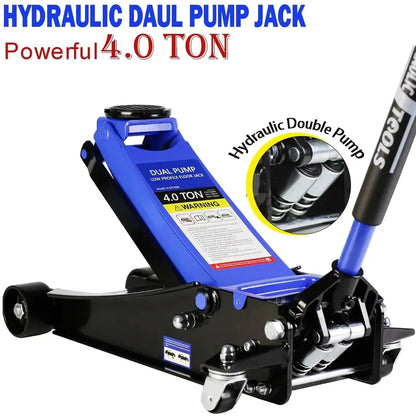 Low-Profile 4-Ton Hydraulic Floor Jack  Heavy-Duty Trolley Lift with Dual-Piston Pump, 4″21″ Range, 8000 lb Capacity