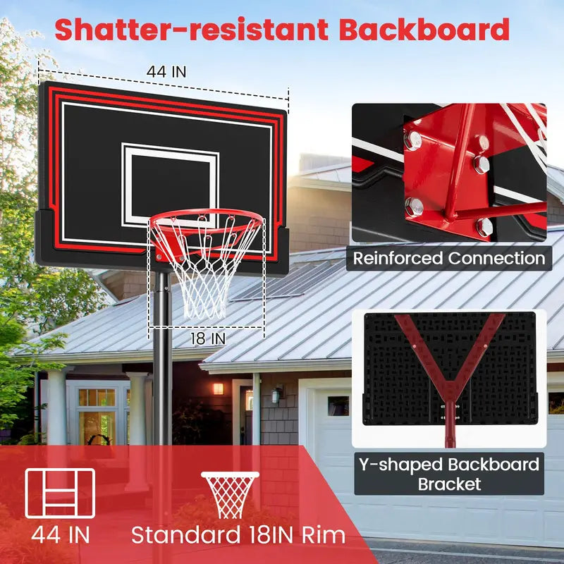 Height-Adjustable Portable Basketball Hoop  Outdoor Goal System with 44″ Shatterproof Backboard (7.510 ft range)
