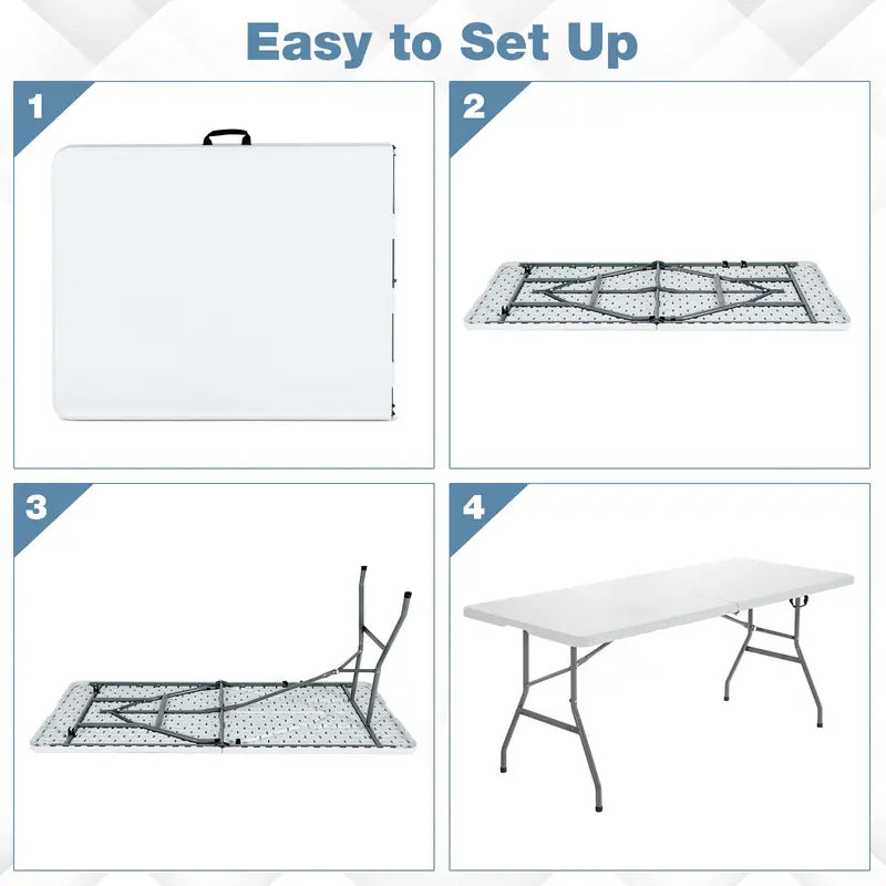 6-Foot Foldable Card Table  Durable HDPE Plastic Picnic Table with Carry Handle and Quick-Set Frame