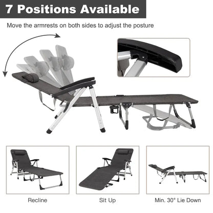 Adjustable Folding Chaise Lounge Chair for Outdoor Use  Includes Cup Holder and Removable Headrest