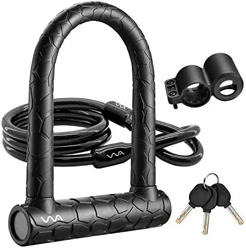 20mm Heavy Duty Bike U-Lock with 4ft Security Cable & Sturdy Bracket  Anti-Theft Combination Lock