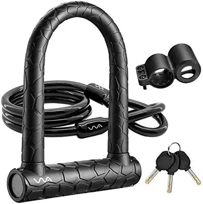 20mm Heavy Duty Bike U-Lock with 4ft Security Cable & Sturdy Bracket  Anti-Theft Combination Lock