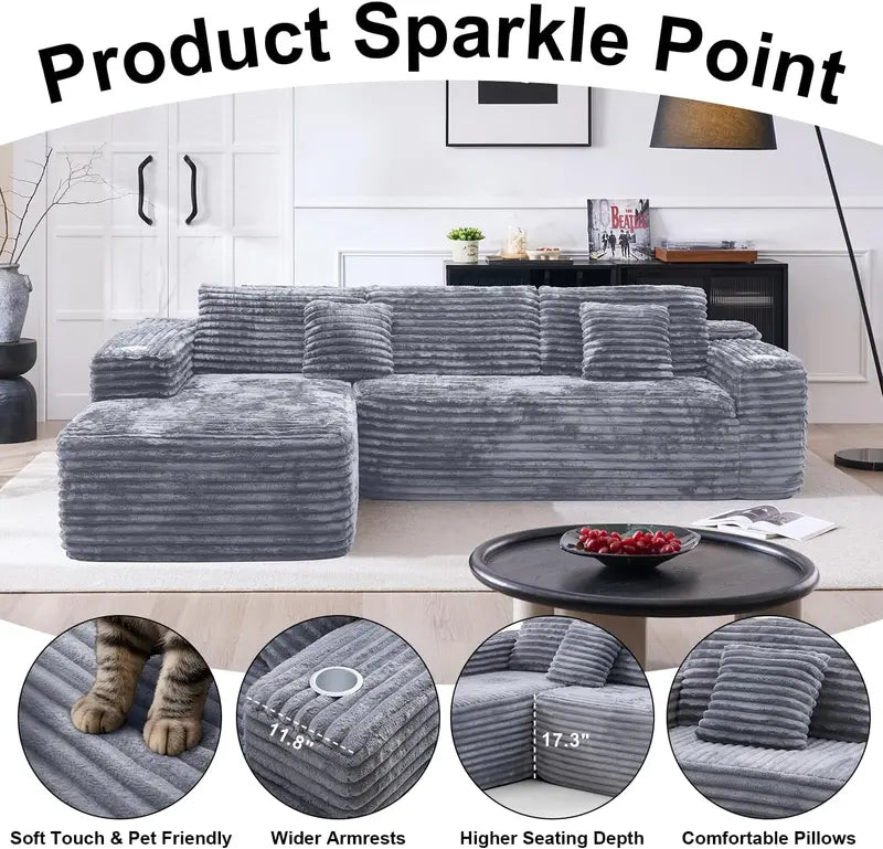 Cloud L-Shaped Sectional Sofa  Modular Deep-Seat Couch with Built-In Cup Holders