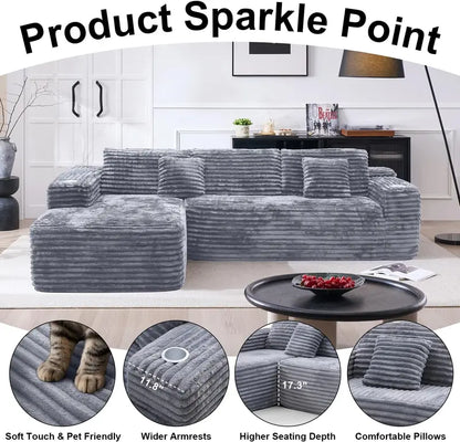 Cloud L-Shaped Sectional Sofa  Modular Deep-Seat Couch with Built-In Cup Holders