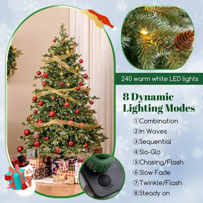 6 ft Pre-Lit Full-Profile Artificial Christmas Tree  Hinged Pine-Style Xmas Tree with 240 Warm White LEDs
