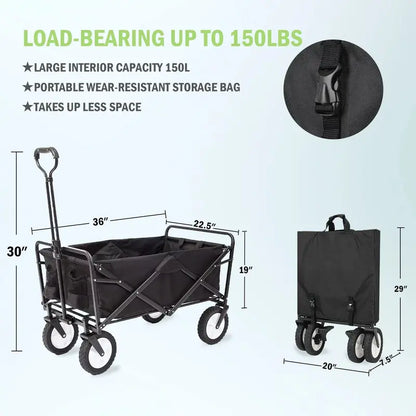 220-Pound Capacity Folding Utility Wagon Cart for Camping, Gardening & Outdoor Use (Black)