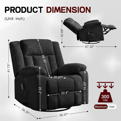 Adult Gliding Rocking Recliner  360° Rotation with Heat & Massage Functions